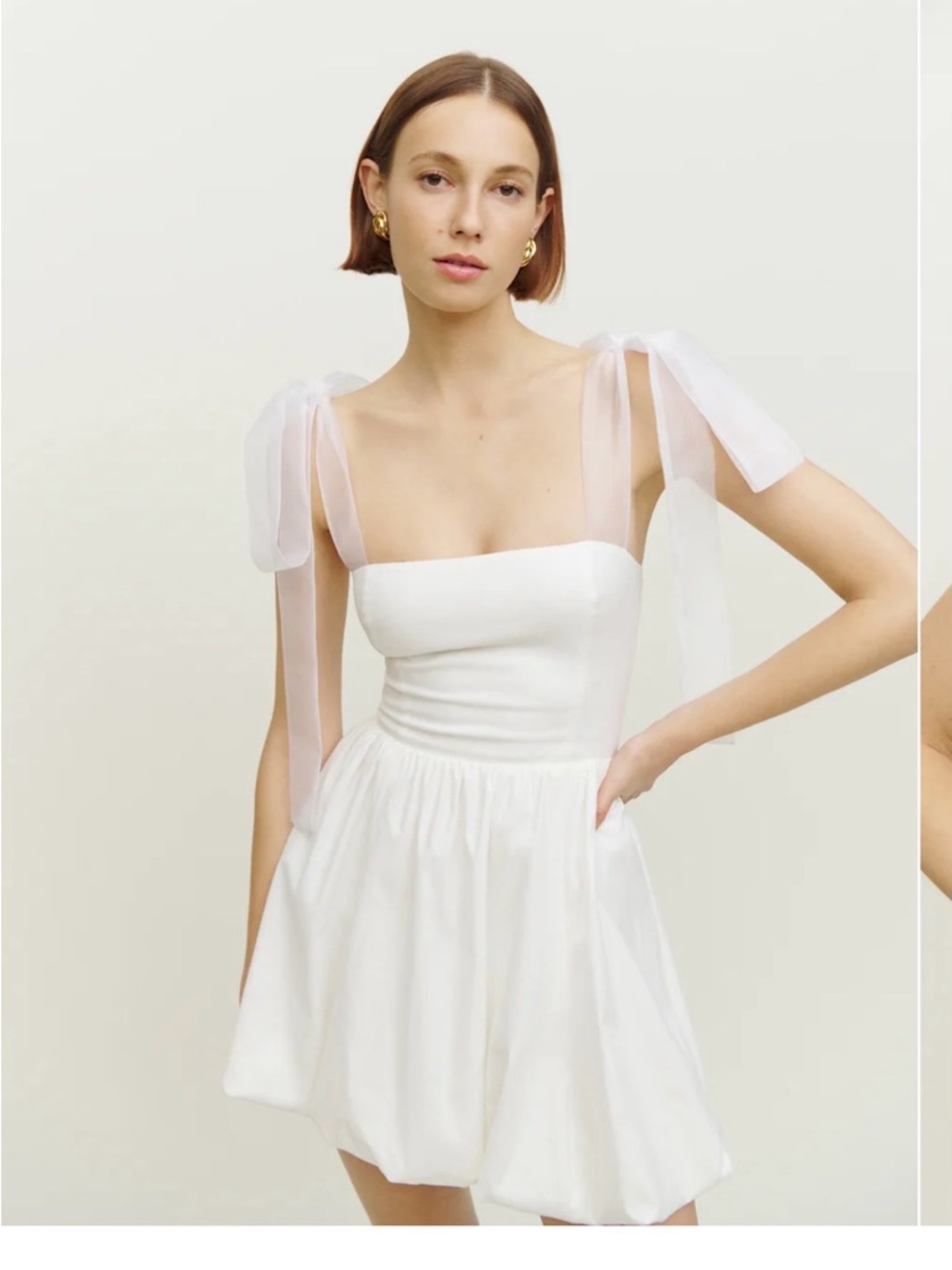 Reformation Enza Dress - White Tie-Shoulder Mini Dress